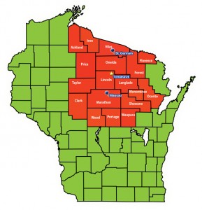 Map of Wisconsin by Fox Valley Web Design, Cover map of Northern Exposure Claims Service,Greg Peterson,claims investigator,wisconsin claims investigation